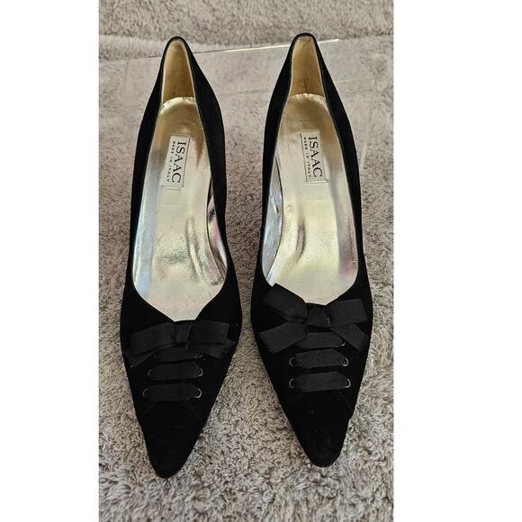 Vintage Isaac Mizrahi Pointed Toe Slip On Suede Pump‎ Heels Women Size 10B Black - Picture 2 of 9
